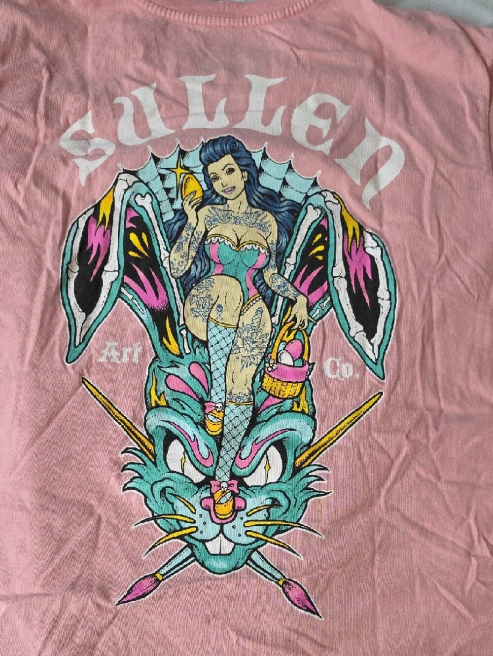 Sullen Pink Art Rabbit Graphic Tee Mens Size XL